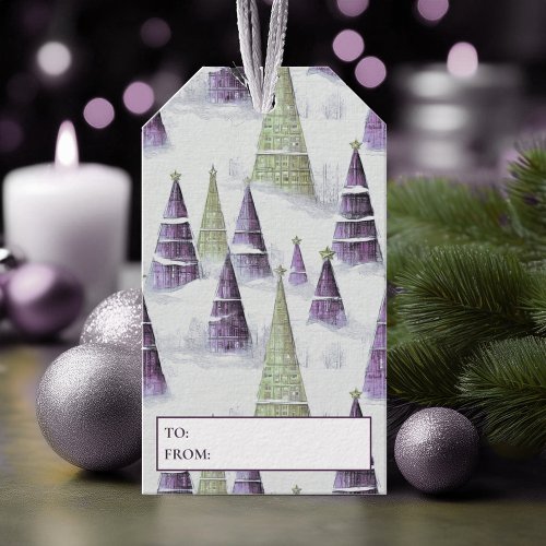 Purple Green Christmas Pattern8 ID1009 Gift Tags