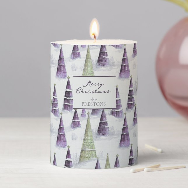 Purple Green Christmas Pattern#8 ID1009 Pillar Candle (In Situ)