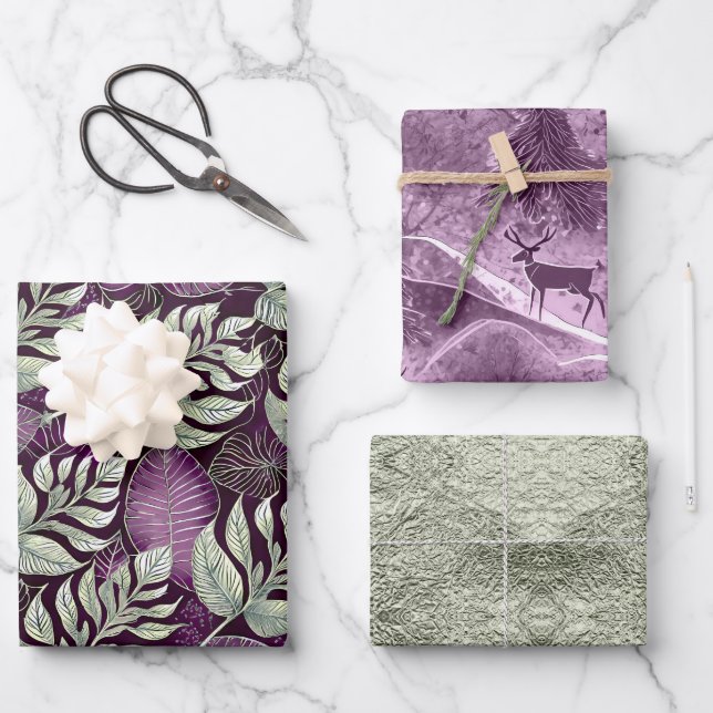 Purple Green Christmas Patterns #13#29#33  ID1009 Wrapping Paper Sheets (Front)