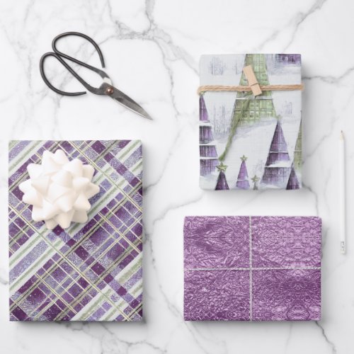 Purple Green Christmas Patterns 2832  ID1009 Wrapping Paper Sheets