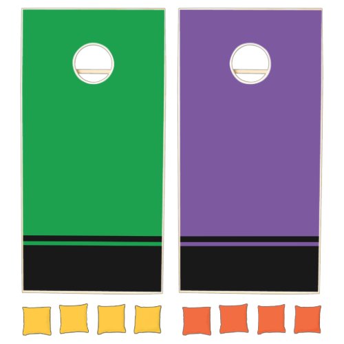 Purple Green Color Block Black Edge Racing Stripes Cornhole Set