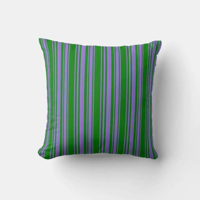 Purple & Green Colored Stripes Pattern Pillow (Front)