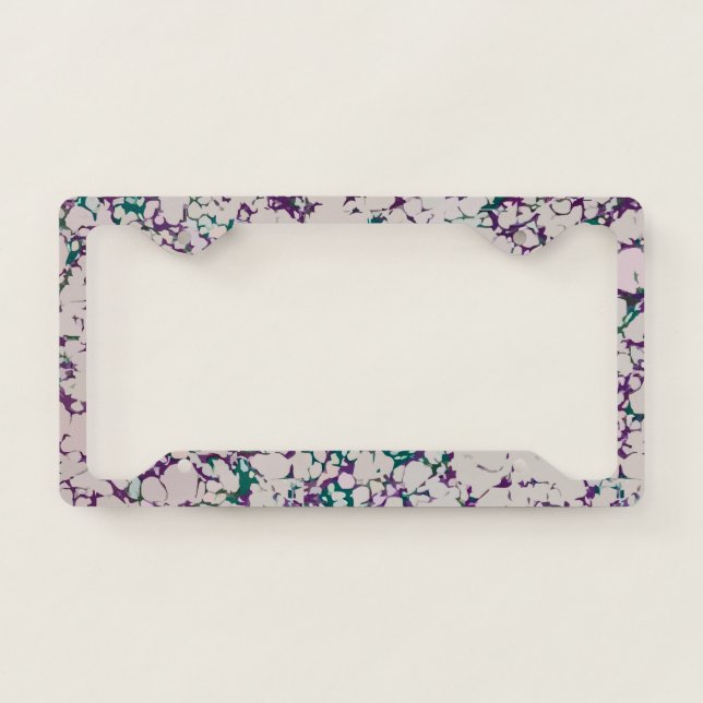 Purple & Green Crackled Paint Abstract Design License Plate Frame (Front)