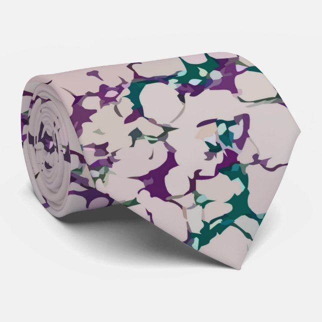 Purple & Green Crackled Paint Abstract Design Neck Tie (Rolled)