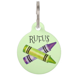 Purple Green Crayon Art Class Teacher Supplies Pet ID Tag