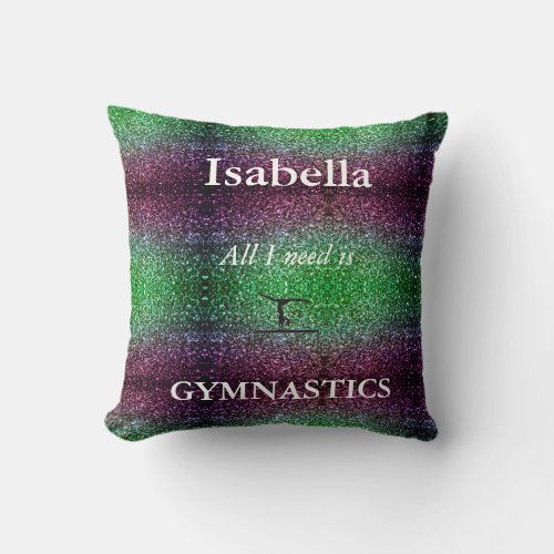 PURPLE  GREEN CUSTOM GYMNASTICS Throw Pillow