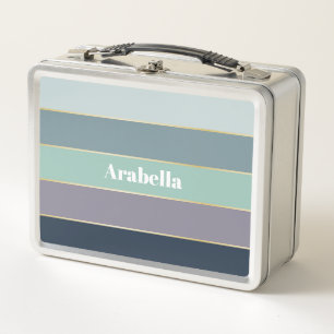 Purple Green Custom Summer Color Block Stripes Metal Lunch Box