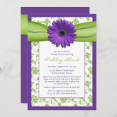 Purple Green Daisy Damask Bridal Shower Invitation (Front/Back)