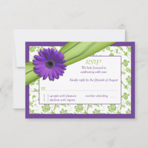Purple Green Daisy Floral Wedding Reply Card
