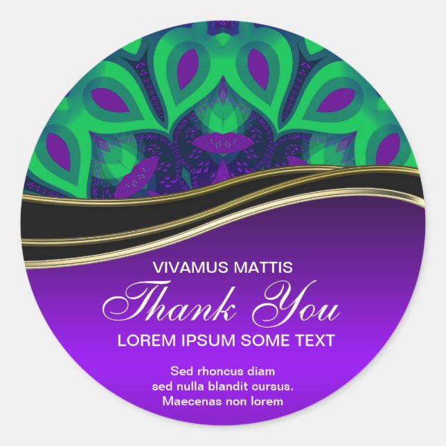 Purple Green Delight Thank You Round Sticker (Front)