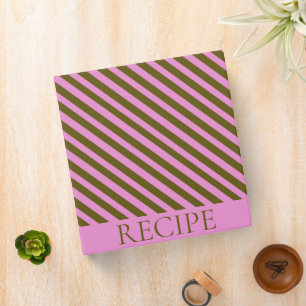 Purple & Green Diagonal Stripe Elegant Recipe 3 Ring Binder