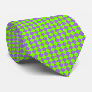 Purple Green Diamond Checker Pattern Neck Tie