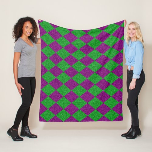 Purple  Green Diamond Glitter Fleece Blanket