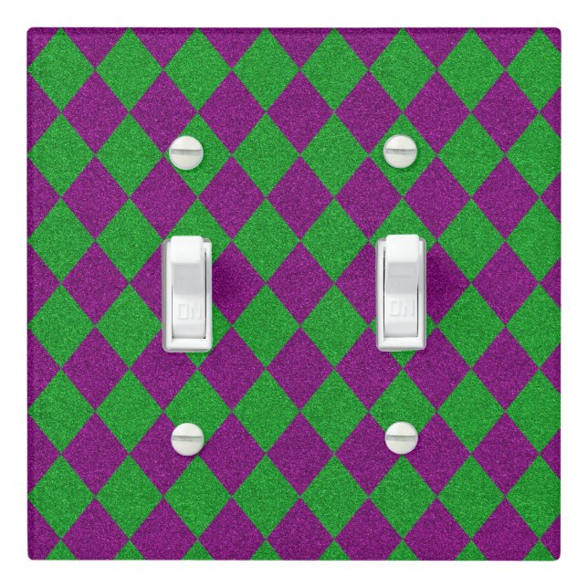 Purple & Green Diamond Glitter Light Switch Cover (In Situ)