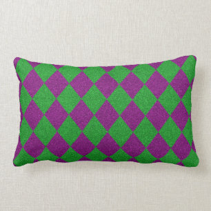 Purple & Green Diamond Glitter Lumbar Pillow