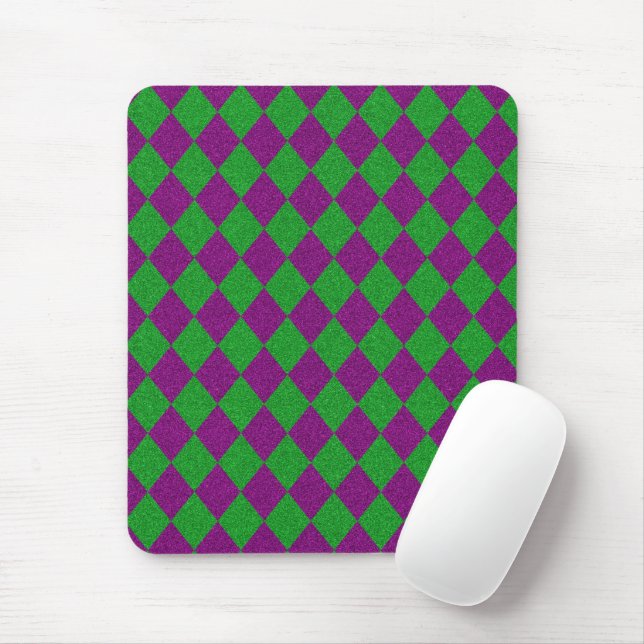 Purple & Green Diamond Glitter Mouse Pad (With Mouse)