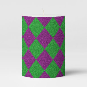 Purple & Green Diamond Glitter Pillar Candle
