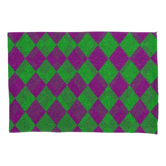Purple & Green Diamond Glitter Pillow Case (Front)