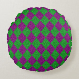 Purple & Green Diamond Glitter Round Pillow