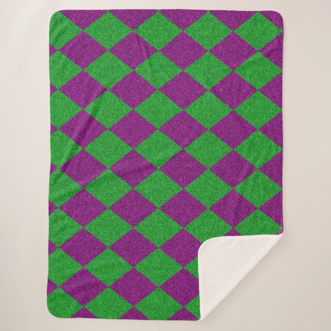 Purple & Green Diamond Glitter Sherpa Blanket (Front)