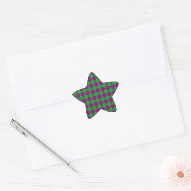Purple & Green Diamond Glitter Star Sticker (Envelope)