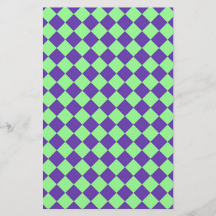Purple Green Diamond Harlequin Checker Pattern Stationery