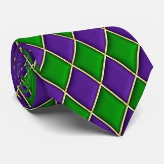 Purple & Green Diamond Pattern Mardi Gras Tie