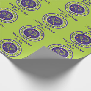 Purple  - green Eat, sleep, play tennis, own name Wrapping Paper