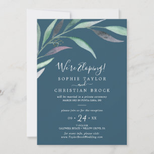 Purple Green Eucalyptus Blue Elopement Reception Invitation