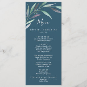 Purple Green Eucalyptus Blue Wedding Dinner Menu