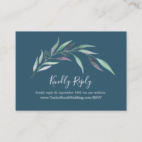 Purple Green Eucalyptus Blue Wedding Website RSVP Enclosure Card