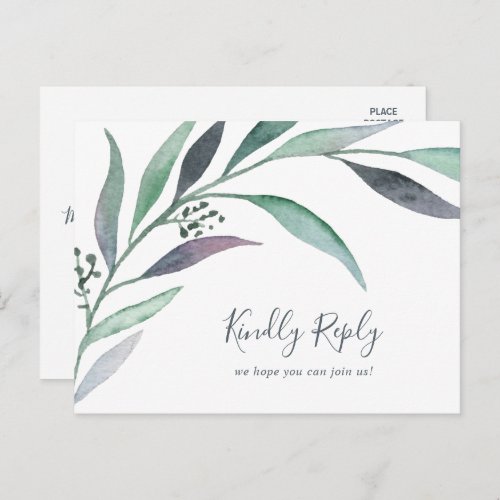 Purple Green Eucalyptus Song Request RSVP Postcard