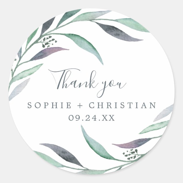 Purple & Green Eucalyptus Thank You Favor Sticker (Front)