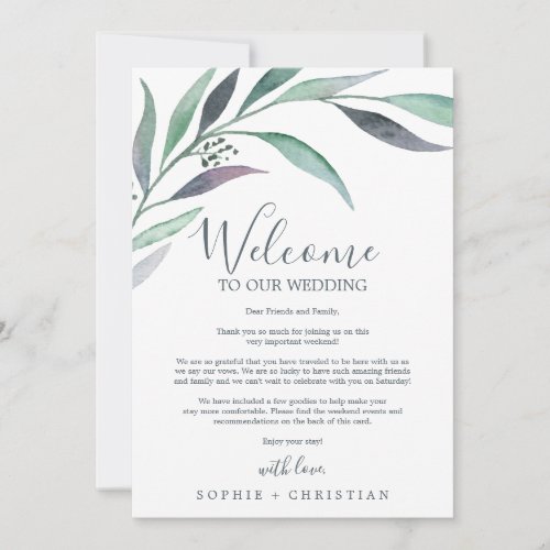 Purple Green Eucalyptus Welcome Letter  Itinerary