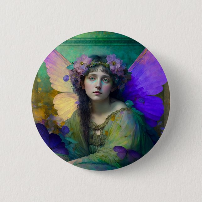 Purple Green Fairy Fantasy Art Button (Front)