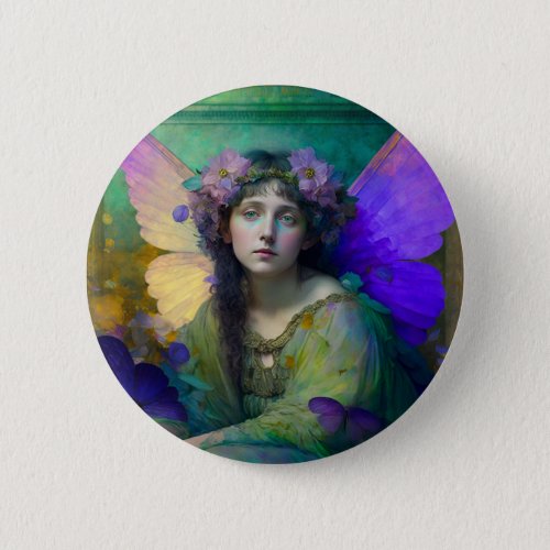 Purple Green Fairy Fantasy Art Button
