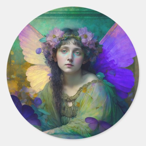 Purple Green Fairy Fantasy Art Classic Round Sticker