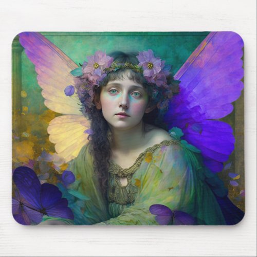 Purple Green Fairy Fantasy Art Mouse Pad