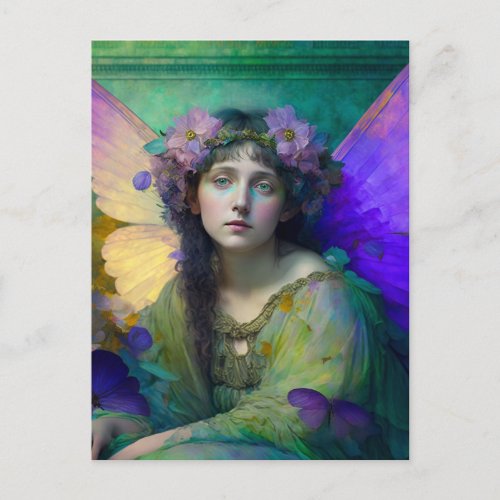 Purple Green Fairy Fantasy Art Postcard