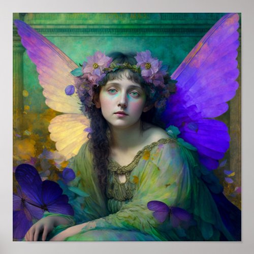 Purple Green Fairy Fantasy Art Poster