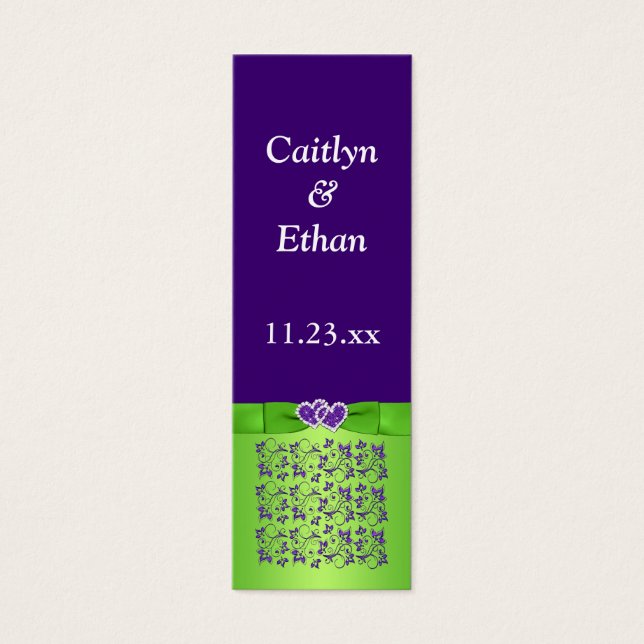 Purple, Green Floral and Joined Hearts Favor Tag 2 (Front)