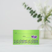 Purple, Green Floral and Joined Hearts Place Card (Standing Front)
