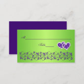 Purple, Green Floral and Joined Hearts Place Card (Front/Back)