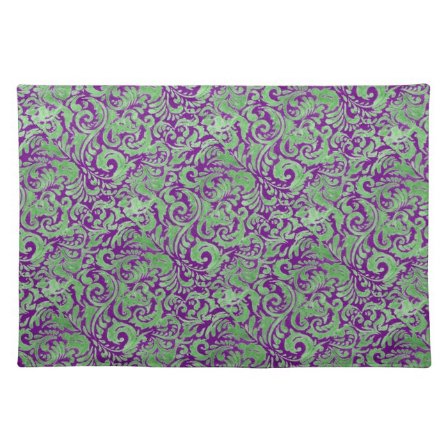 Purple Green Floral Batik Placemat (Front)