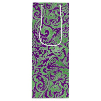 Purple Green Floral Batik Wine Gift Bag by PandaCatGallery at Zazzle