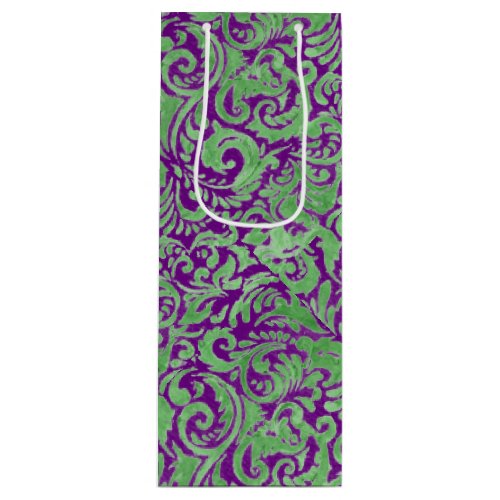 Purple Green Floral Batik Wine Gift Bag