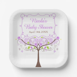 Purple & Green Floral Bird Baby Shower Paper Plates