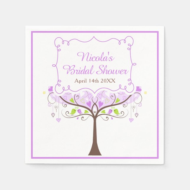 Purple & Green Floral Bird Bridal Shower  Napkins (Front)