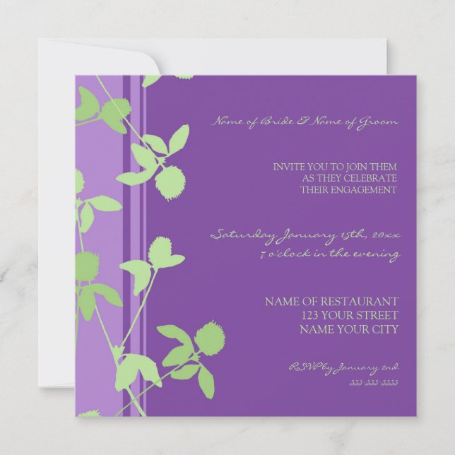 Purple Green Floral Engagement Party Invitations (Front)