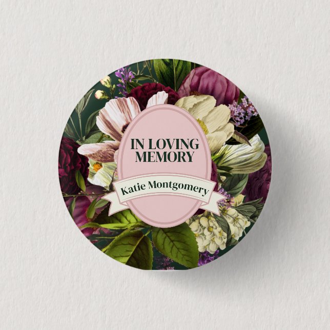 Purple Green Floral Funeral Button (Front)